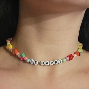 Kids Colorful Beaded 'Be Happy' Necklace